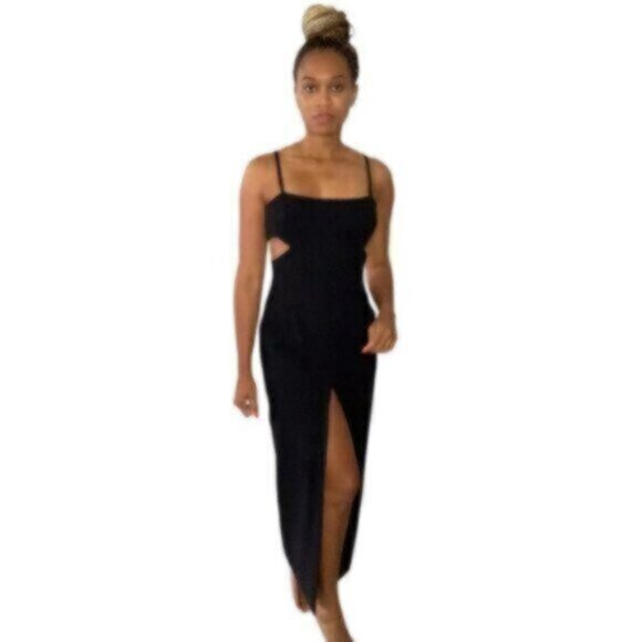 Tahari Black Cut Out Side Maxi Evening Formal Dress - Picture 4 of 16